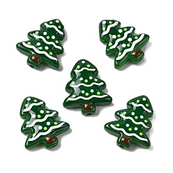 Зеленый Бусины лэмпворк ручной работы новогодняя тема, Рождественские елки, зелёные, 25~26.5x18.5~22.5x6.5~7.5 мм, отверстие : 1.6~1.8 мм