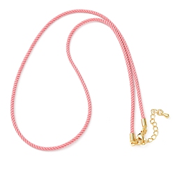 Лосось 2мм круглый нейлоновый миланский шнур для изготовления ожерелья, с латунными выводами и 303 застежками из лобстера из нержавеющей стали, реальный 18 k позолоченный, salmon, 18.50~18.70 дюйм (47~47.5 см)