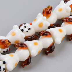 Floral White Handmade Bumpy Lampwork Beads Strands, Dog, Floral White, 22x19~20x13~15mm, Hole: 1.4mm, about 20pcs/strand, 17.32 inch(44cm)