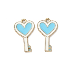 Темно-Голубой Подвески из эмали и сплава, Ключ с сердцем, золотой свет, без кадмия, без никеля и без свинца, глубокое синее небо, 22.5x13.5x1 мм, отверстие : 1.4 мм