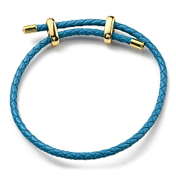 Deep Sky Blue Leather Braided Cord Bracelets, Adjustable Bracelet, Deep Sky Blue, Inner Diameter: 5/8~2-7/8 inch(1.5~7.3cm)