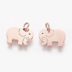 Rose Gold 304 Stainless Steel Pendants, Elephant, Rose Gold, 11x14x1mm, Hole: 3mm
