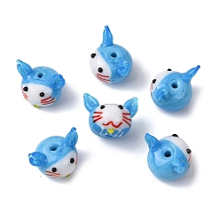 Светло-Голубой Бусы лэмпворк котенок ручной работы, кот глава, Небесно-голубой, 13~14x14~19x13.4 мм, отверстие : 1.8 мм