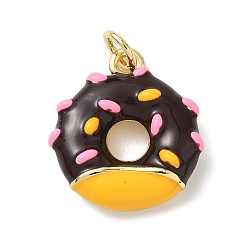 Черный Латунь эмаль подвески, подвески-пончики с соединительными кольцами, стойки покрытие, без кадмия и без свинца, долговечный, реальный 18 k позолоченный, чёрные, 18.5x16.5x4.5 мм, отверстие : 3.5 мм