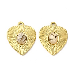 Feldspar Natural Feldspar Pendants, Faceted Heart Charms, with Vacuum Plating Real 18K Gold Plated 201 Stainless Steel Findings, 23x18.5x4mm, Hole: 1.6mm