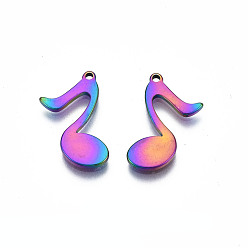 Rainbow Color Ion Plating(IP) 201 Stainless Steel Pendants, Cadmium Free & Nickel Free & Lead Free, Musical Note, Rainbow Color, 18x13.5x1mm, Hole: 1mm