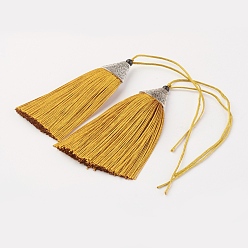 Gold Nylon Tassels Big Pendant Decorations, with CCB Plastic, Antique Silver, Gold, 85x20x10.5mm