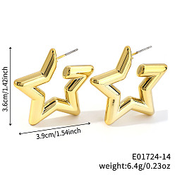 Звезда Геометрические блестящие пластиковые серьги-гвоздики, золотые, звезда, 36x39 мм