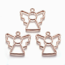 Rose Gold Rack Plating Alloy Open Back Bezel Pendants, For DIY UV Resin, Epoxy Resin, Pressed Flower Jewelry, Cadmium Free & Nickel Free & Lead Free, Angel, Rose Gold, 27x29x2.5mm, Hole: 2.5mm