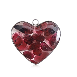 Garnet Natural Garnet Pendants, with Stainless Steel Findings, Heart Charms, 20mm