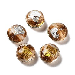 Coconut Brown Handmade Lampwork Beads, with Gold Foil, Oval, Coconut Brown, 11~12x11.5~12.5x7~7.5mm, Hole: 2mm