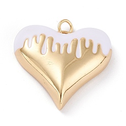 White Brass Enamel Pendants, Real 18K Gold Plated, Long-Lasting Plated, Heart, White, 25.5x27x7mm, Hole: 3.4mm