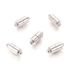 Platinum Brass Magnetic Clasps with Loops, Nickel Free, Column, Platinum, 16x6mm, Hole: 1.5mm