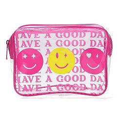 Smiling Face Pochettes cosmétiques transparentes en PVC, pochette imperméable, trousse de toilette pour femme, rose chaud, visage souriant, 20x15x5.5 cm