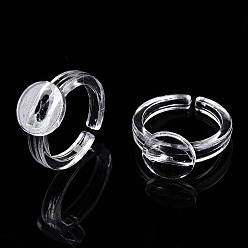 Clear Transparent Acrylic Open Cuff Ring Components, Flat Round Ring Settings for Kids, Clear, US Size 3(14mm), Tray: 9mm