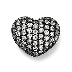 Черный Латунные микро проложить кубического циркония бусы, сердце, стойки покрытие, долговечный, без свинца и без кадмия, чёрные, 12x14x8 мм, отверстие : 4x2 мм