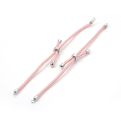 Pink Adjustable Nylon Cord Slider Bracelet Making, with Brass Findings, Long-Lasting Plated, Real Platinum Plated, Pink, 8-5/8 inch(22cm), 2~3.5mm, Hole: 1.5mm