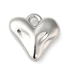 Real Platinum Plated Brass Pendants, Heart, Real Platinum Plated, 25x25x7mm, Hole: 4mm