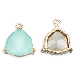 Aquamarine K9 Glass Pendants, with Light Gold Plated Brass Findings, Cadmium Free & Lead Free, Faceted, Triangle, Aquamarine, 22x18.5x6mm, Hole: 2mm