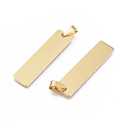Golden Ion Plating(IP) 304 Stainless Steel Pendants, Stamping Blank Tag, Rectangle, Golden, 41x10x1.4mm, Hole: 4x7mm