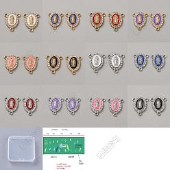 Couleur Mélangete 60 pièces 12 couleurs alliage de zinc émail religion ovale avec la Vierge Marie composant composant de lustre maillons, avec strass cristal, couleur mixte, 20.5x16x2.5mm, Trou: 1.6mm, 5 pcs / couleur