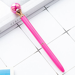 Fuchsia Candy Color Rotating Pearl Stainless Steel Ballpoint Pen, School Office Supplies, Fuchsia, 142x10mm