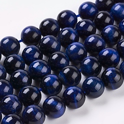 Midnight Blue Natural Blue Tiger Eye Beads Strands, Dyed & Heated, Round, Midnight Blue, 6mm, Hole: 1mm, about 32pcs/strand, 7.8 inch