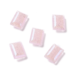 Light Rose Crackle Moonlight Style Glass Rhinestone Cabochons, Pointed Back, Rectangle, Light Rose, 14x10x5.5mm