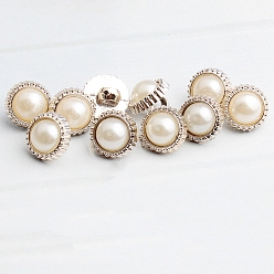 Round ABS Plastic Shank Buttons, with Plastic Imitation Pearl, for Garment Accessories, Round, 15mm