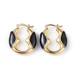 Черный Серьги-кольца из латуни с покрытием из настоящего золота 18k для женщин, с эмалью, долговечный, без свинца и без кадмия, чёрные, 24.5x21x6 мм, штифты : 1~1.4x0.8 мм
