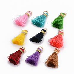 Mixed Color Nylon Thread Tassel Pendant Decorations, with Golden Iron Jump Rings and Metallic Cord, Mixed Color, 22~26x5~7mm, Hole: 4x2mm