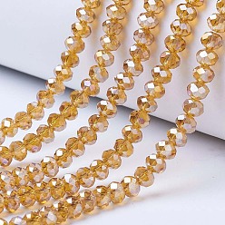 Peru Electroplate Glass Beads Strands, AB Color Plated, Faceted, Rondelle, Peru, 4x3mm, Hole: 0.4mm, about 123~127pcs/strand, 16.5~16.9 inch(42~43cm)