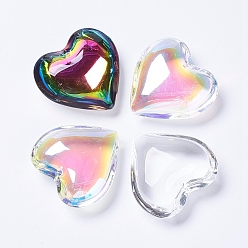 Mixed Color Glass Pendants, Heart, Mixed Color, 40~41x42~43x15mm, Hole: 2mm