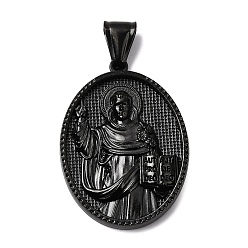 Черный 304 подвески из нержавеющей стали, ионное покрытие (ip), религиозный овал, чёрные, 36x26.5x4.5~7 мм, отверстие : 4x9 мм