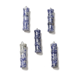 Blue Spot Jasper Natural Blue Spot Jasper Pendants, Bamboo Stick Charms, with Stainless Steel Color Tone 304 Stainless Steel Loops, 45x12.5mm, Hole: 2mm