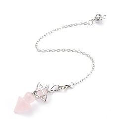 Розовый Кварц Маятники с конусом из натурального розового кварца, с цепочками из платиновой латуни и звездой Меркаба, 245 мм