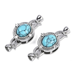 Платина Латунное микропейв, прозрачный кубический цирконий, складные застежки, овальные, с синтетическими бирюзовый, платина, 35 мм