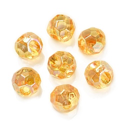 Gold UV Plating Rainbow Iridescent Acrylic European Beads, Faceted, Large Hole Beads, Round, Gold, 15.5x15.5mm, Hole: 4mm