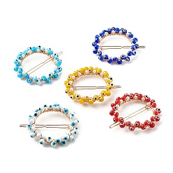 Mixed Color Alloy Hollow Hair Barrettes, with Handmade Lampwork Evil Eye Beads, Ponytail Holder Statement, with Hair Accessories for Women, Ring, Mixed Color, 65~66x58x13mm