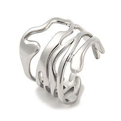 Stainless Steel Color 304 Stainless Steel Open Cuff Ring, Hollow Wide Band Rings, Stainless Steel Color, US Size 7 1/4(17.5mm)