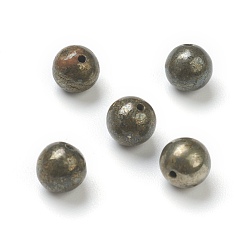 Pyrite Natural Pyrite Beads, Half Drilled, Round, 6mm, Hole: 1mm