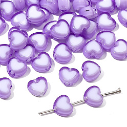 Dark Violet Acrylic Bicolor Heart Beads, for DIY Bracelet Necklace Handmade Jewelry Accessories, Dark Violet, 8x7mm, Hole: 2mm
