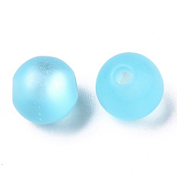 Cyan Imitation Cat Eye Resin Beads, Frosted Style, Round, Cyan, 8mm, Hole: 1.8mm