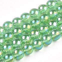 Light Green Electroplate Transparent Glass Beads Strands, AB Color Plated, Round, Light Green, 8~8.5mm, Hole: 1.5mm, about 51~53pcs/strand, 14.96 inch~15.55 inch(38~39.7cm)