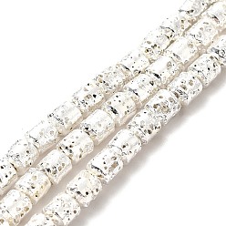 Silver Plated Electroplated Natural Lava Rock Beads Strands, Column, Silver Plated, 5x4mm, Hole: 1mm, about 80~83pcs/strand, 15.75~15.87 inch(40~40.3cm)