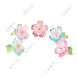 (52) Непрозрачная лаванда 30шт 5 цветные подвески из прозрачного акрила, со стеклянными бисеринами, цветок, золотой металл обвитыми, разноцветные, 17.5x18x19 мм, отверстие : 1.8 мм