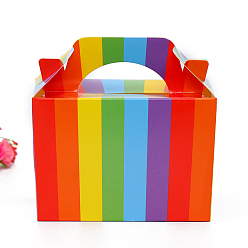 Colorful Rainbow Color Folding Cardboard Paper Box, Food Packaging Box, Rectangle with Stripe Pattern, Colorful, 10x10.5x15.3cm
