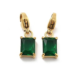 Изумруд Прямоугольник 304 подвеска из нержавеющей стали со стразами, с карабин-лобстерами , ионное покрытие (ip), реальный 14 k позолоченный, изумруд, 20 мм