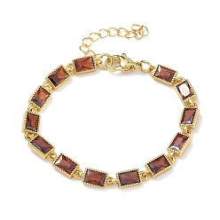Оранжево-Красный Прямоугольные латунные браслеты-цепочки с инкрустацией кубическим цирконием для женщин, стойки покрытие, без кадмия и без свинца, долговечный, золотые, оранжево-красный, 5.71 дюйм (14.5 см)