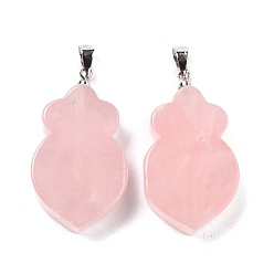 Rose Quartz Natural Rose Quartz Pendants, with Platinum Brass Findings, Carrot, 29~30x17x6mm, Hole: 5mm